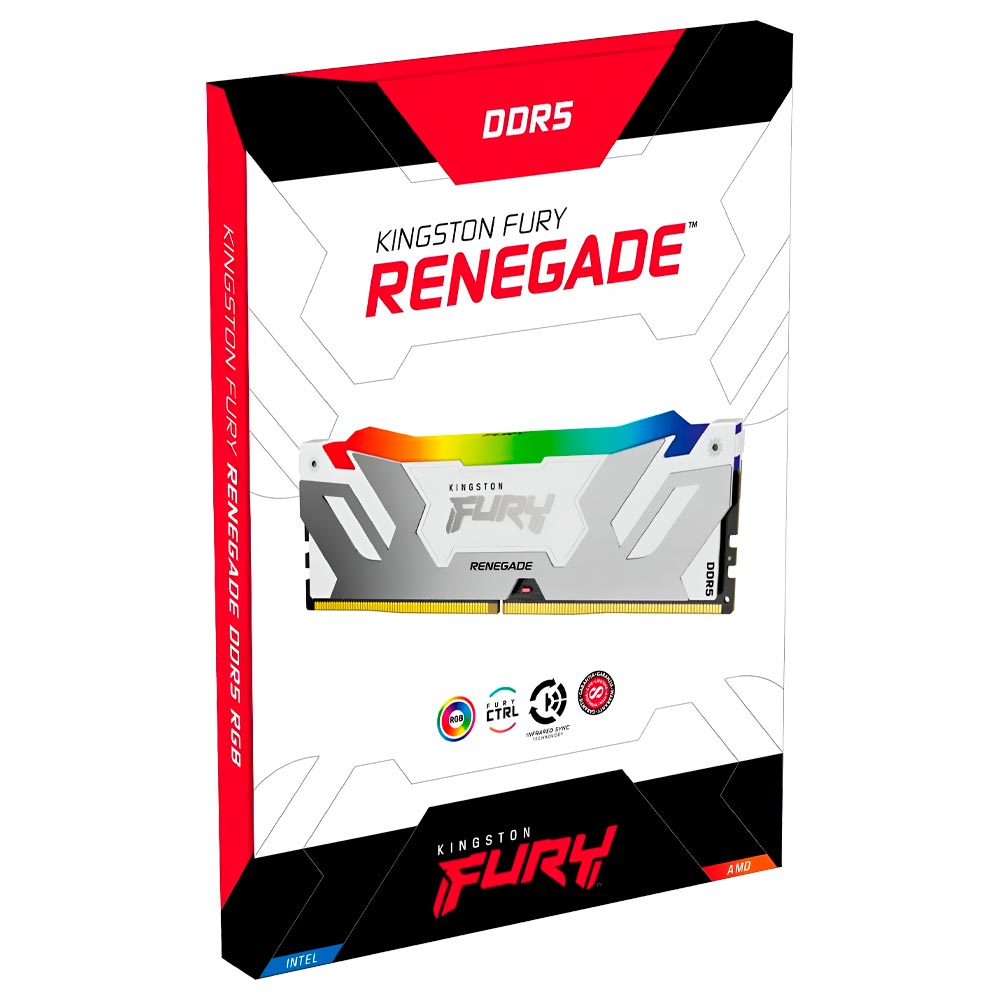 Memória RAM Kingston Fury Renegade DDR5 16GB 6400MHz RGB - Branco / Prata (KF564C32RWA-16)