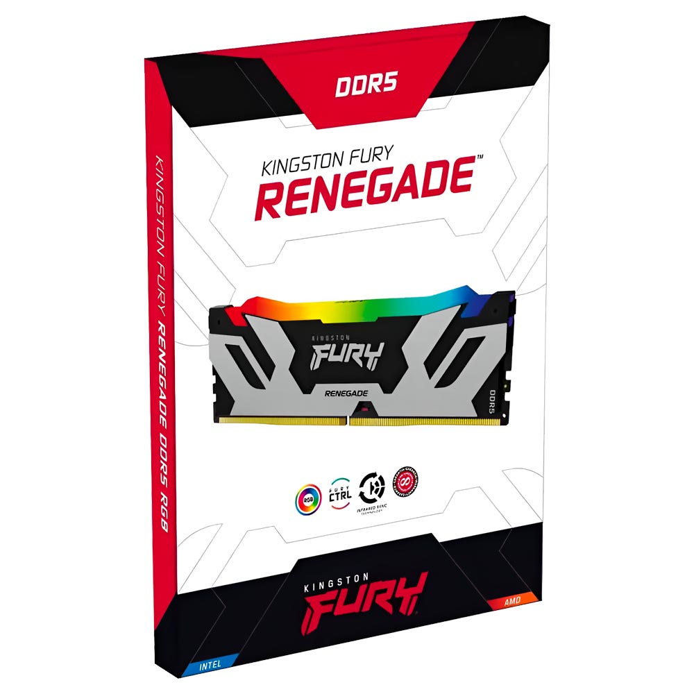 Memória RAM Kingston Fury Renegade DDR5 16GB 6400MHz RGB - Prata / Preto (KF564C32RSA-16)