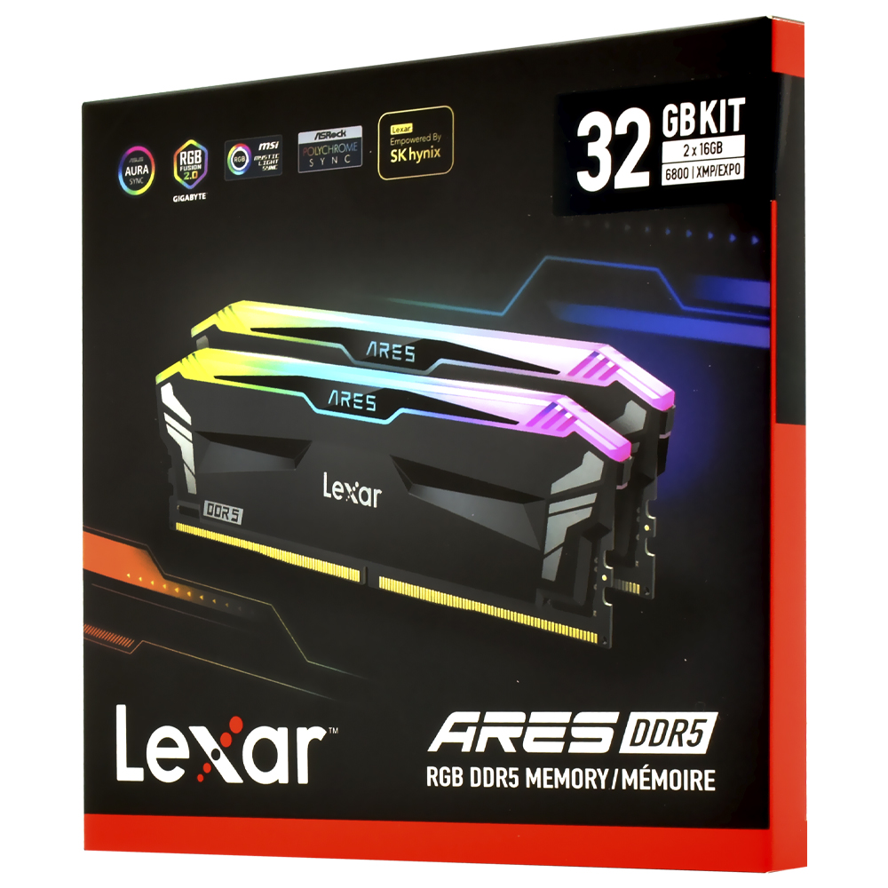 Memória RAM Lexar Ares DDR5 32GB (2x16GB) 6800MHz RGB - Preto (LD5U16G68C34LA-RGD)