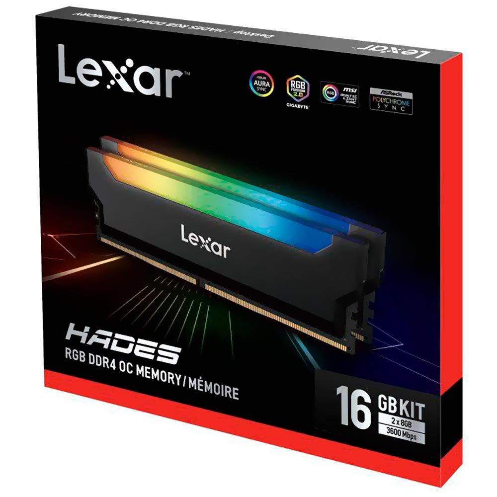 Memória RAM Lexar Hades DDR4 16GB (2x8GB) 3600MHz RGB - Preto (LD4BU008G-R3600UDLH)