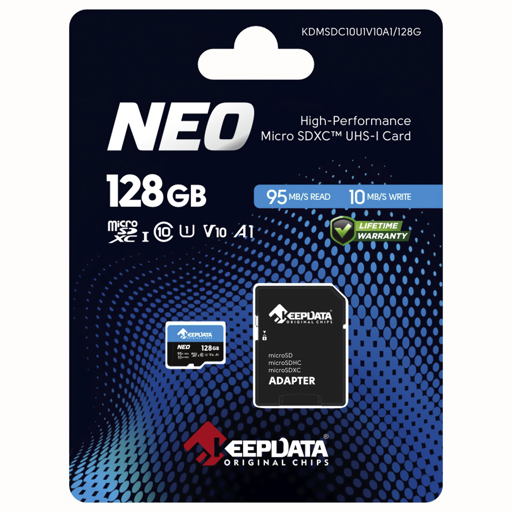 Cartão de Memória Micro SD Keepdata Neo C10 XC I U1 V10 A1 128GB - KDMSDC10U1V10A1/128G
