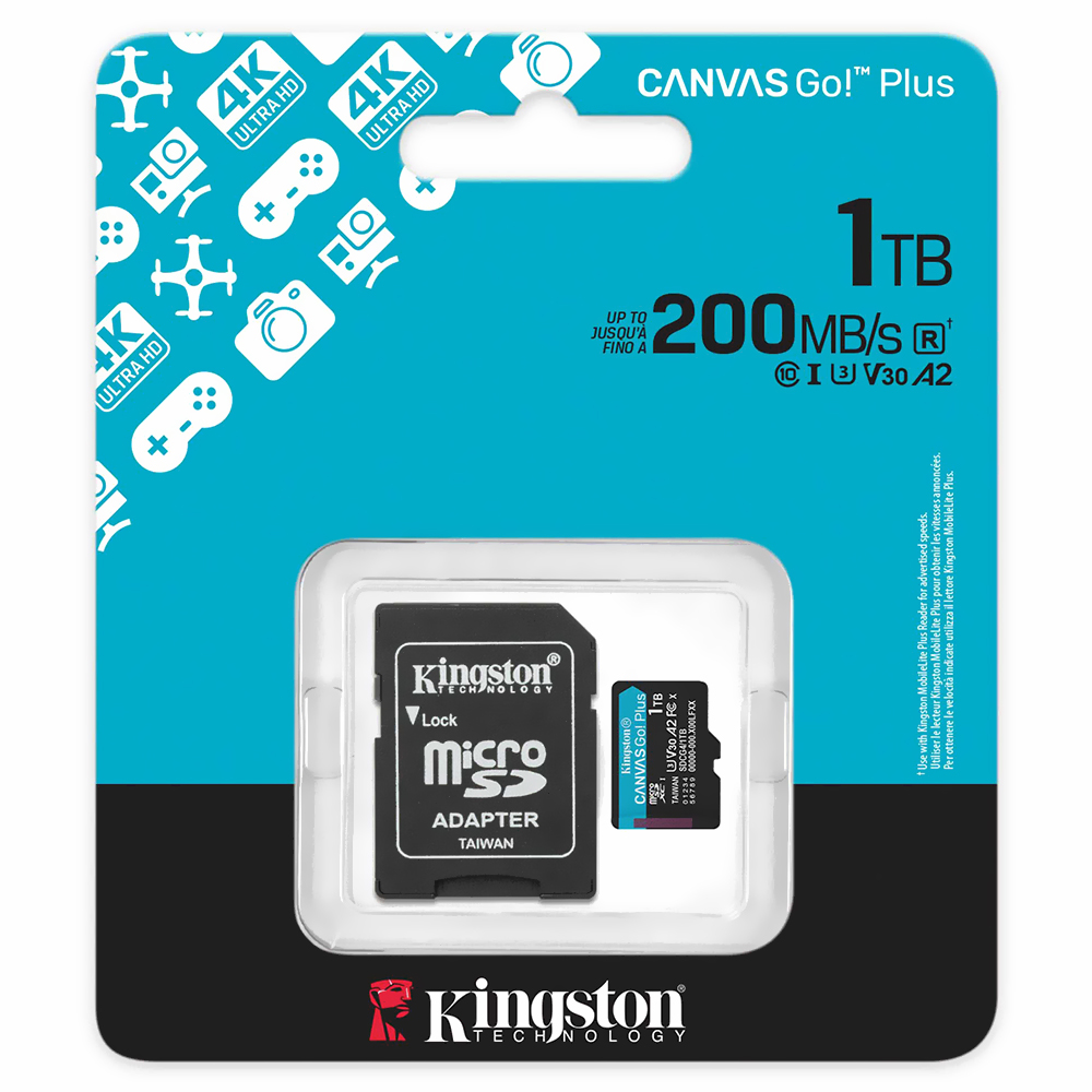 Cartão de Memória Micro SD Kingston Canvas Go Plus U3 C10 V30 A2 1TB - SDCG4/1TB