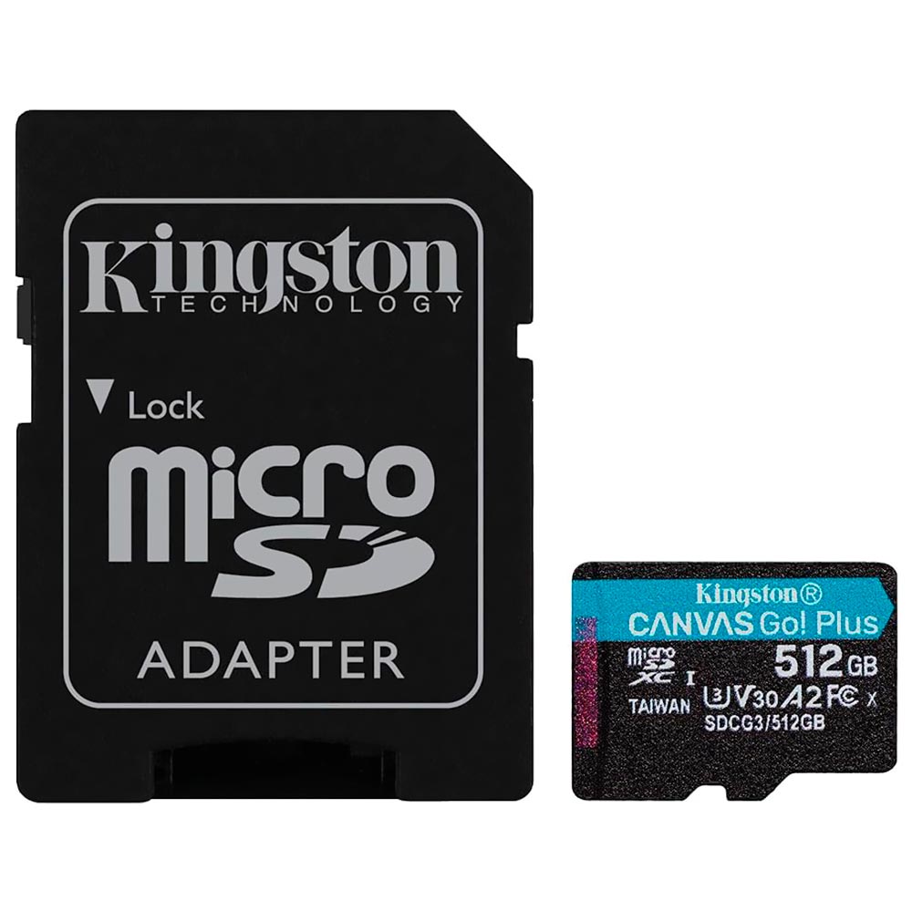 Cartão de Memória Micro SD Kingston Canvas Go Plus U3 C10 V30 A2 512GB - SDCG3/512GB