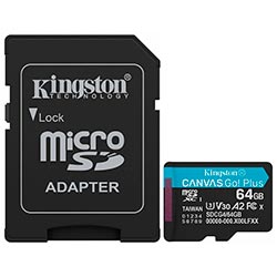 Cartão de Memória Micro SD Kingston Canvas Go Plus U3 C10 V30 A2 64GB - SDCG4/64GB