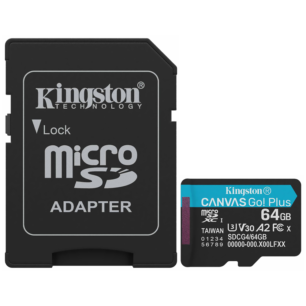 Cartão de Memória Micro SD Kingston Canvas Go Plus U3 C10 V30 A2 64GB - SDCG4/64GB