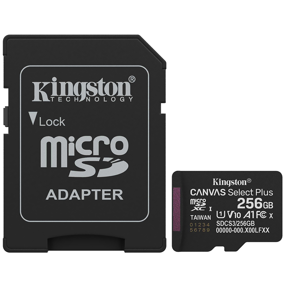 Cartão de Memória Micro SD Kingston Canvas Select Plus C10 U1 V10 A1 256GB - SDCS3/256GB