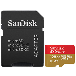 Cartão de Memória Micro SD SanDisk Extreme U3 V30 128GB 4K - SDSQXAA-128G-GN6MA