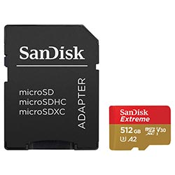 Cartão de Memória Micro SD Sandisk Extreme V30 A2 U3 4K UHD - SDSQXAV-512G-GN6MA