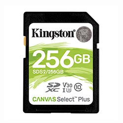 Cartão de Memória SD Kingston C10 U3 Canvas Select Plus 256GB