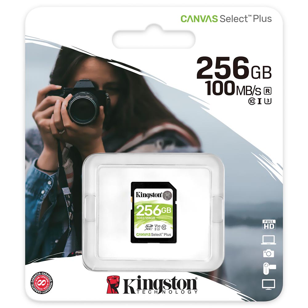 Cartão de Memória SD Kingston C10 U3 Canvas Select Plus 256GB
