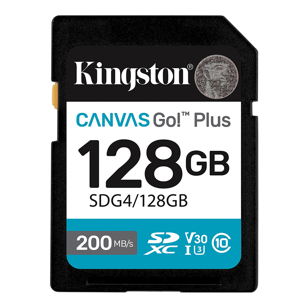 Cartão de Memória SD Kingston Canvas Go Plus C10 U3 V30 A2 128GB - SDG4/128GB