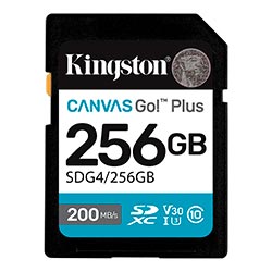 Cartão de Memória SD Kingston Canvas Go Plus C10 U3 V30 A2 256GB - SDG4/256GB
