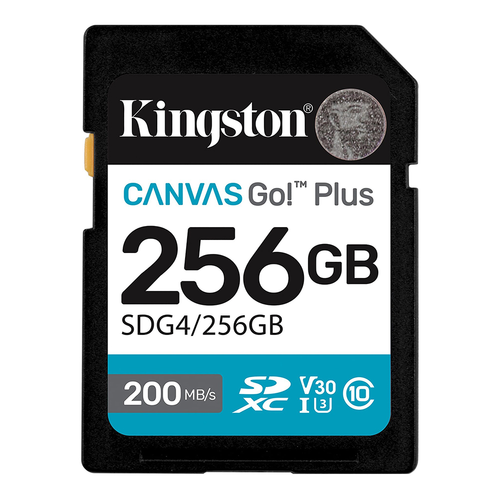 Cartão de Memória SD Kingston Canvas Go Plus C10 U3 V30 A2 256GB - SDG4/256GB