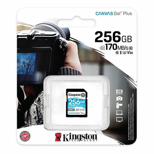 Cartão de Memória SD Kingston Canvas GO Plus U3 V30 256GB 