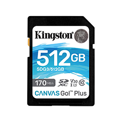 Cartão de Memória SD Kingston Canvas GO Plus U3 V30 512GB