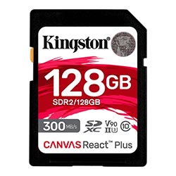 Cartão de Memória SD Kingston Canvas React Plus U3 C10 V90 128GB - SDR2/128GB