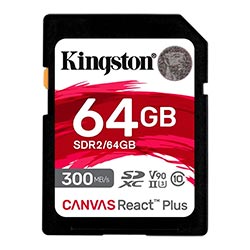 Cartão de Memória SD Kingston Canvas React Plus U3 C10 V90 64GB - SDR2/64GB