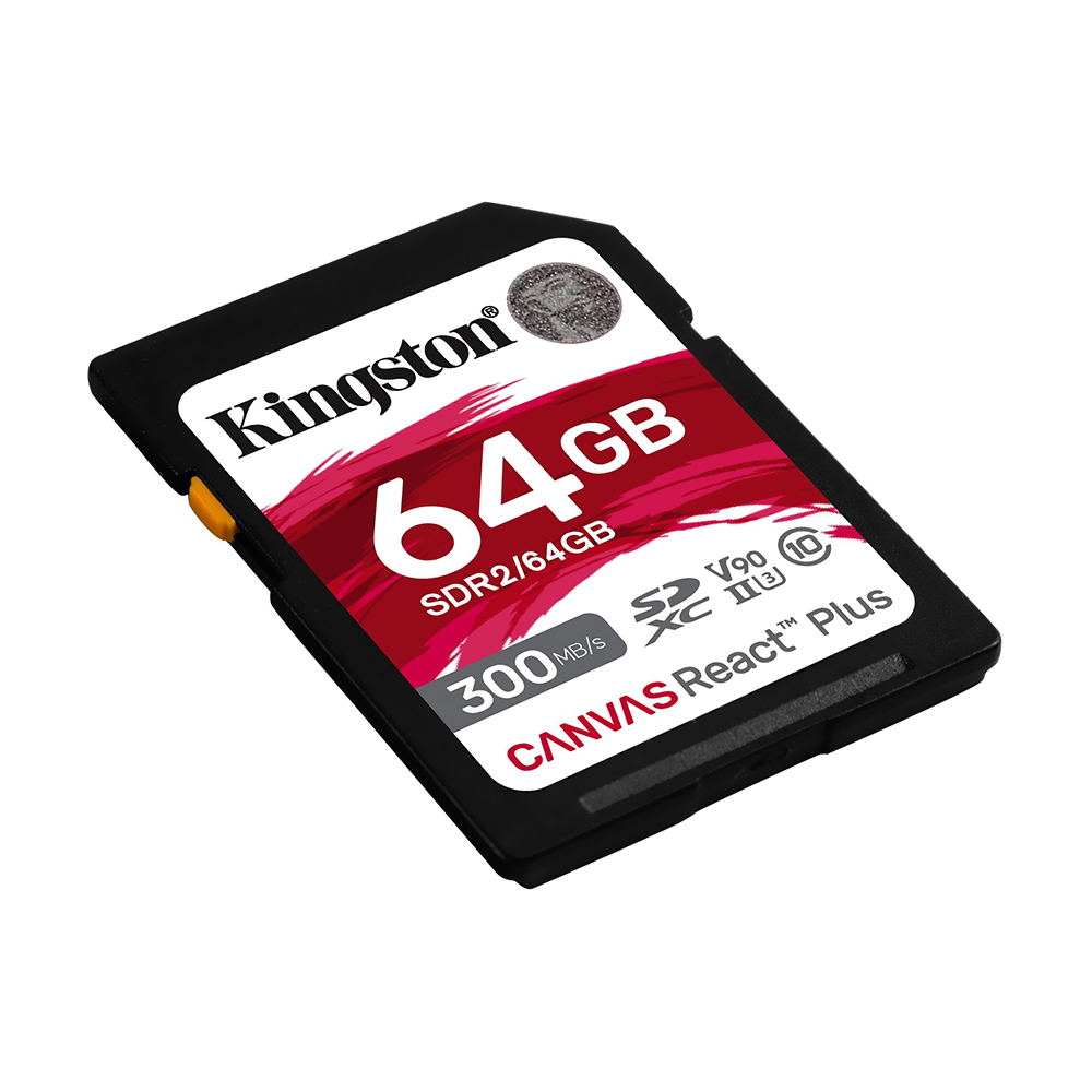 Cartão de Memória SD Kingston Canvas React Plus U3 C10 V90 64GB - SDR2/64GB
