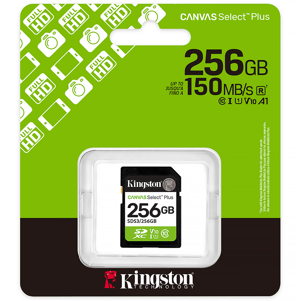 Cartão de Memória SD Kingston Canvas Select Plus C10 256GB - SDS3/256GB