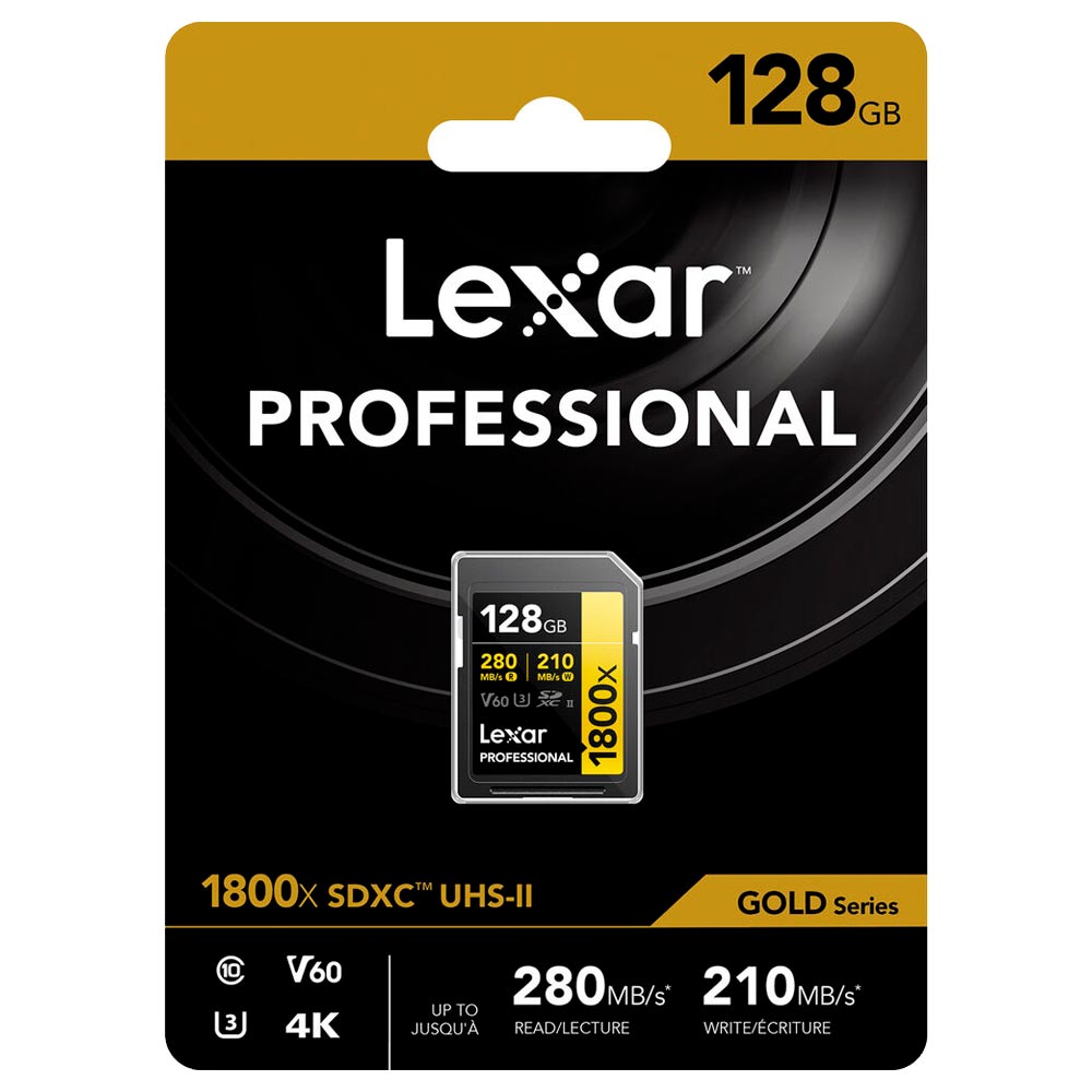 Cartão de Memória SD Lexar Professional Gold Series 1800X C10 U3 V60 4K FHD - LSD1800128G-BNNNU