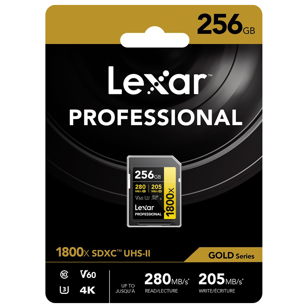 Cartão de Memória SD Lexar Professional Gold Series 1800X C10 U3 V60 4K Full HD 256GB - LSD1800256G-BNNNU