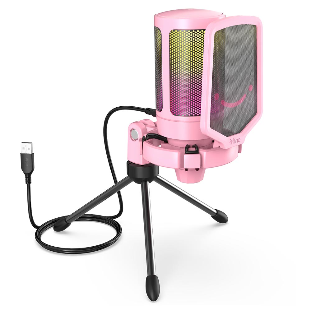 Microfone Fifine A6VP Ampligame Condenser RGB - Rosa