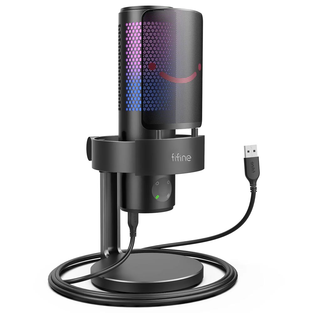 Microfone Fifine A9 Ampligame Cardioid Omni Bidirectional Stereo RGB - Preto