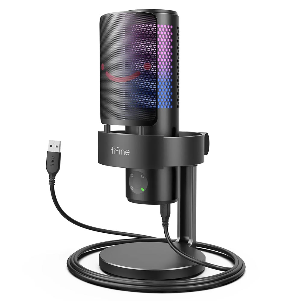 Microfone Fifine A9 Ampligame Cardioid Omni Bidirectional Stereo RGB - Preto
