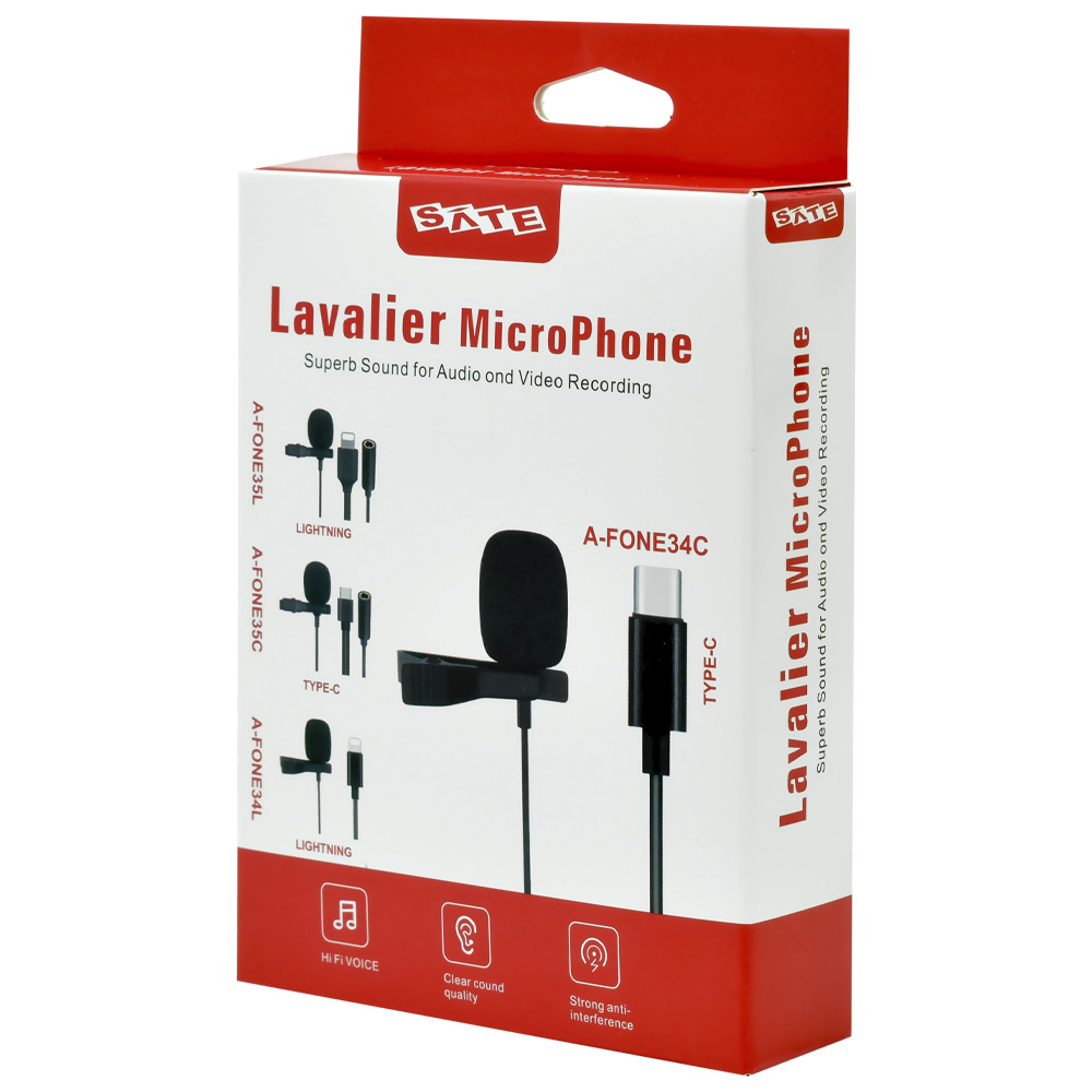 Microfone Satellite A-FONE34C Lavalier Lapela / USB-C - Preto