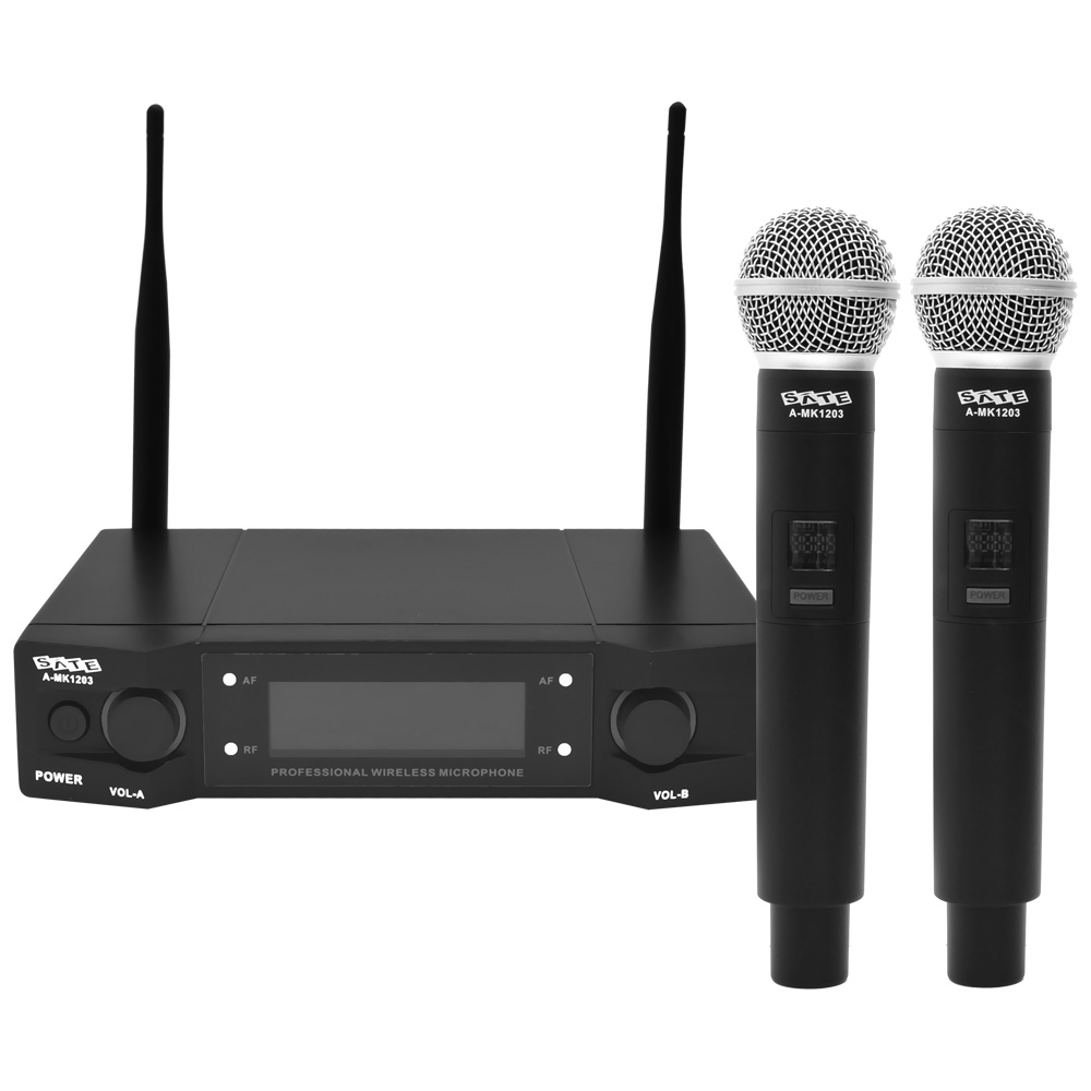 Microfone Satellite A-MK1203 UHF Wireless - Preto (Kit com 2)