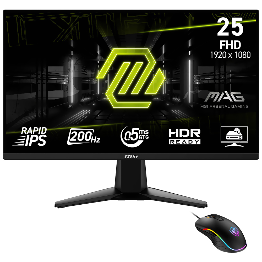 Monitor Gamer MSI Mag 255F E20 25" Full HD 200Hz / 0.5Ms - Preto + Mouse