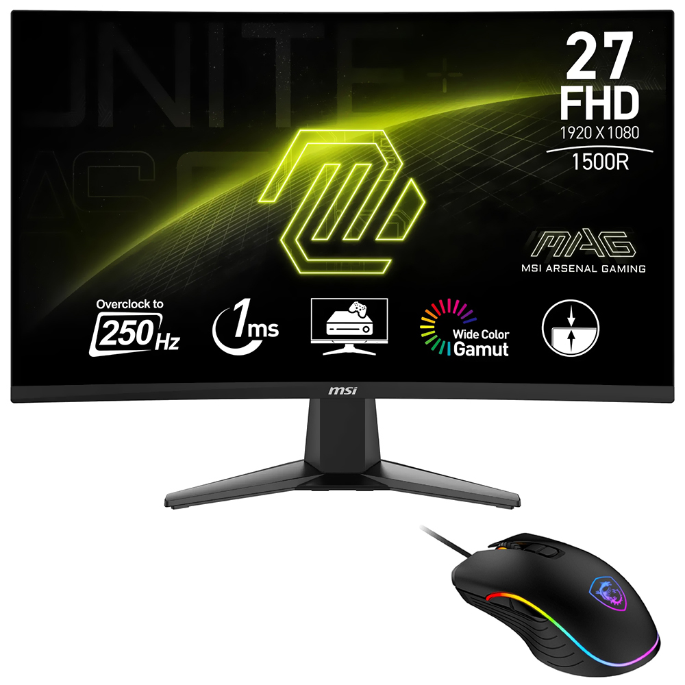 Monitor Gamer MSI Mag 27C6X 27" Full HD LED Curvo 250Hz / 1Ms - Preto + Mouse