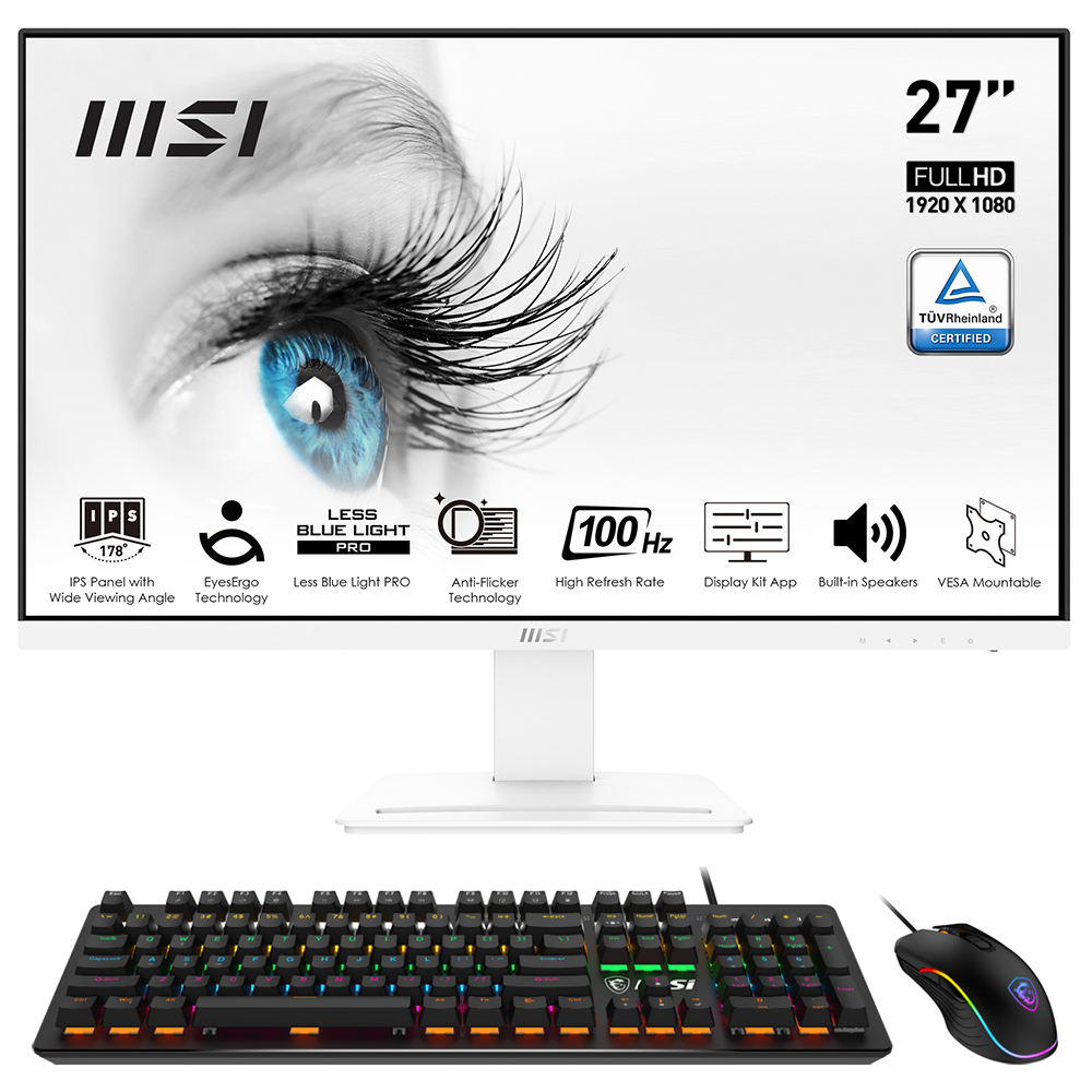 Monitor MSI Pro MP273AW 27" Full HD LED 100Hz / 1Ms - Branco + GK300 Combo