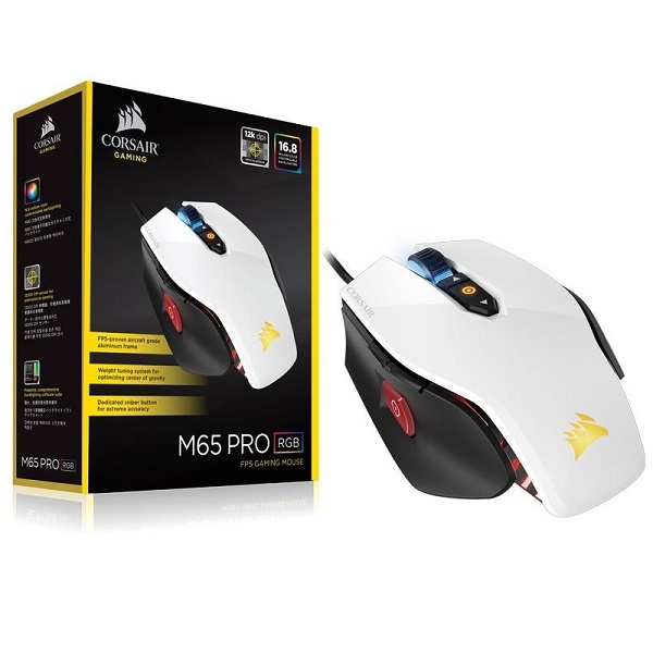 Mouse Gamer Corsair M65 Pro USB / RGB - Branco (CH-9300111-NA)
