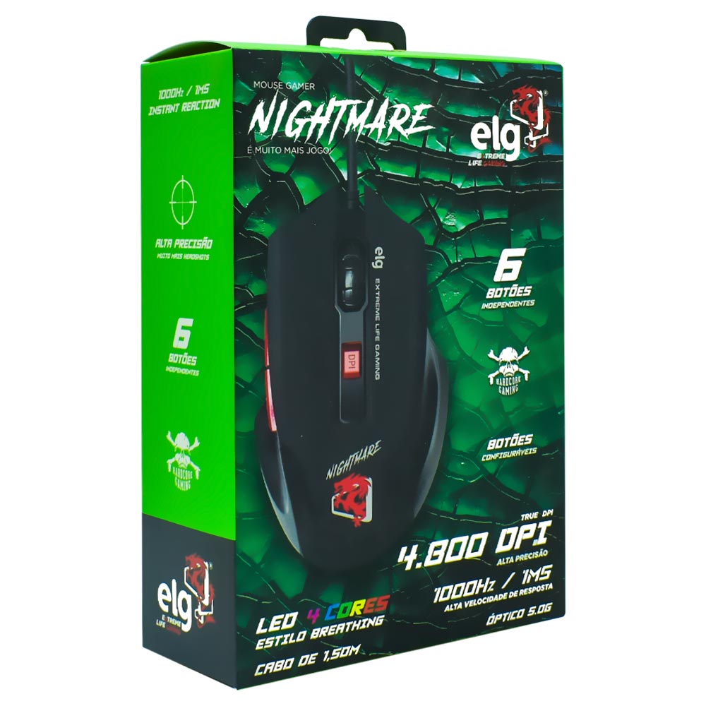 Mouse Gamer Elg MGNM Night Mare USB / LED - Preto