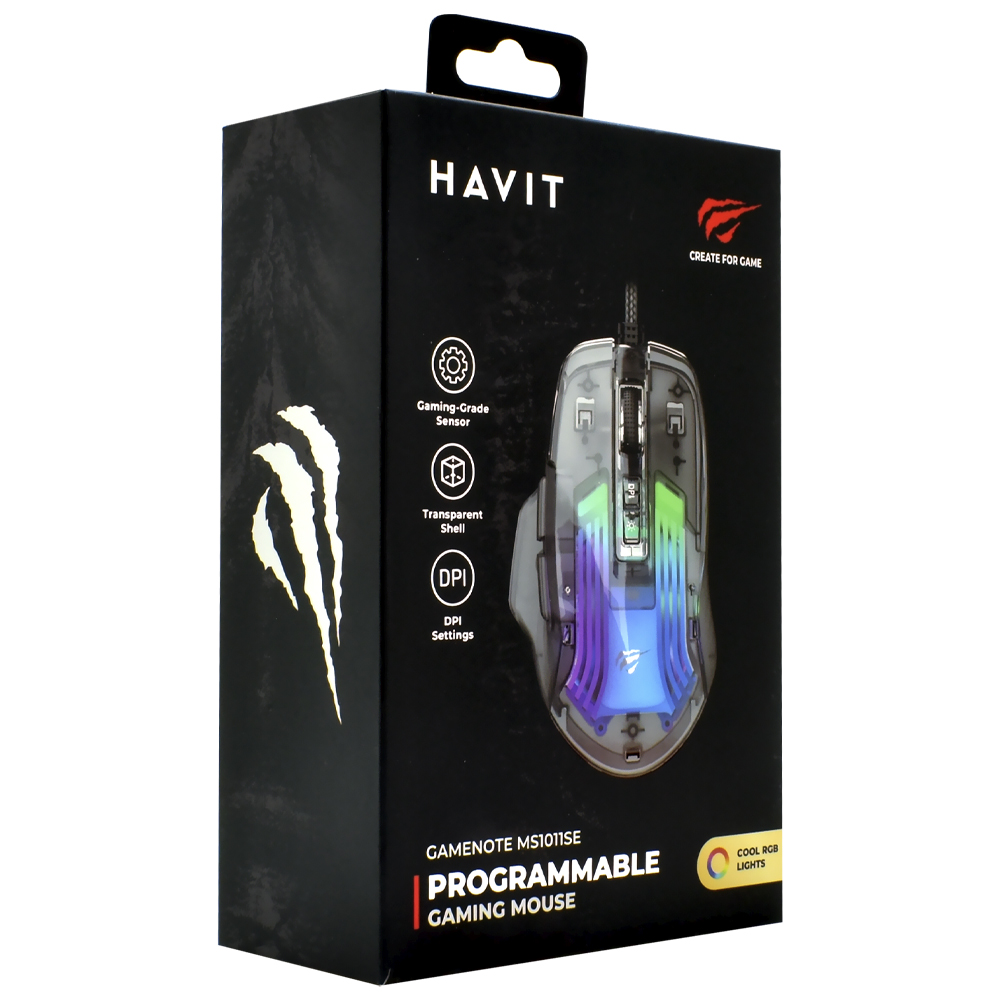 Mouse Gamer Havit MS1011SE GameNote USB / RGB - Preto / Transparente