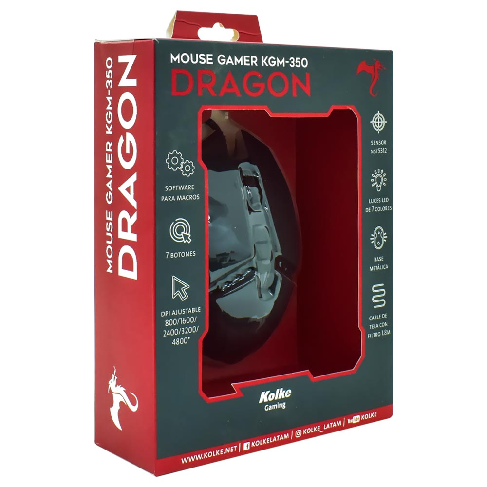 Mouse Gamer Kolke KGM-350 Dragon USB / RGB - Preto