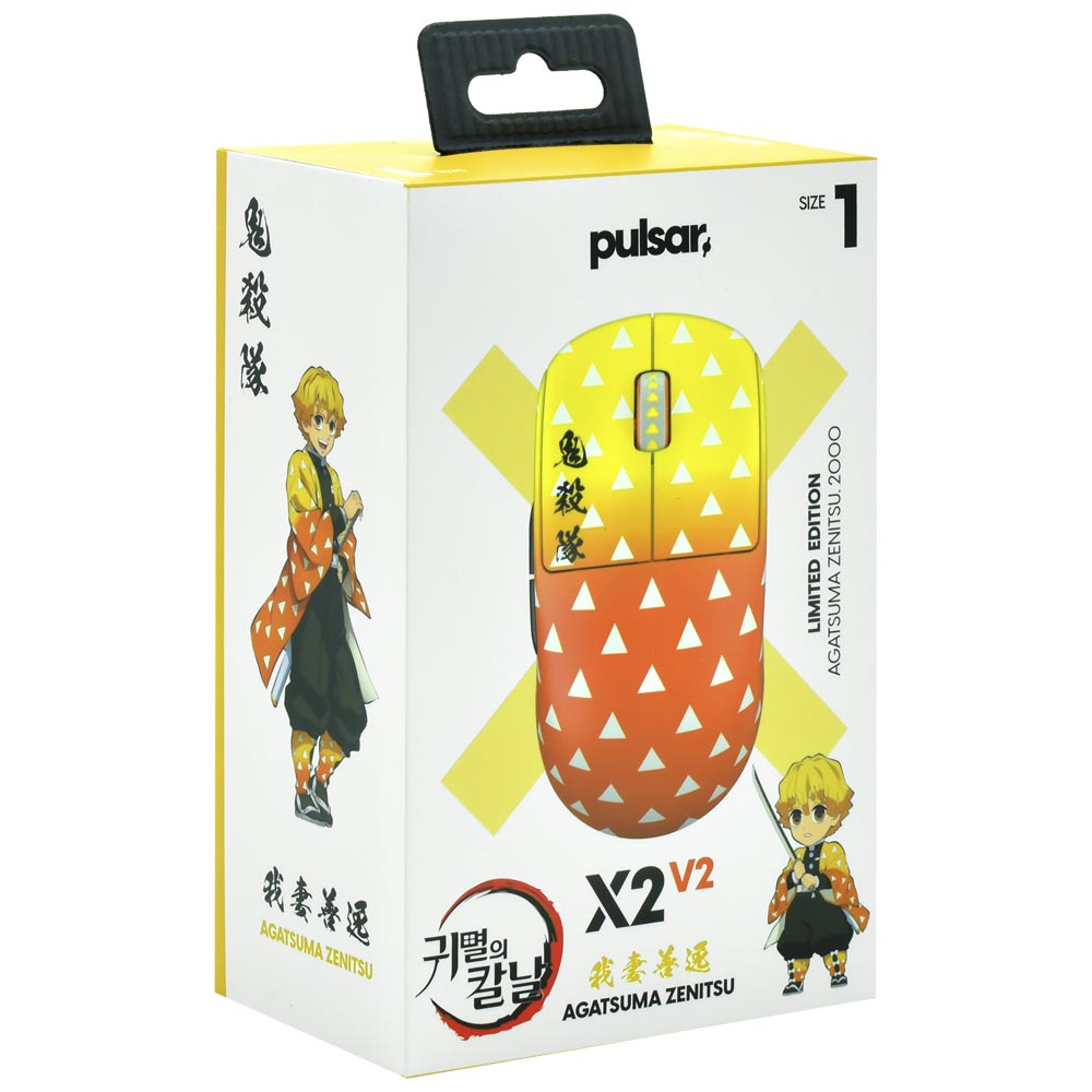 Mouse Gamer Pulsar X2V2 Agatsuma Zenitsu Mini Size1 Wireless - Amarelo / Laranja (PX221MC)