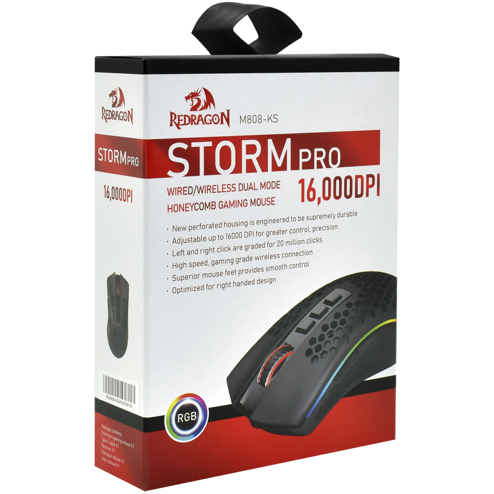 Mouse Gamer Redragon M808-KS Storm Pro Wireless / RGB - Preto