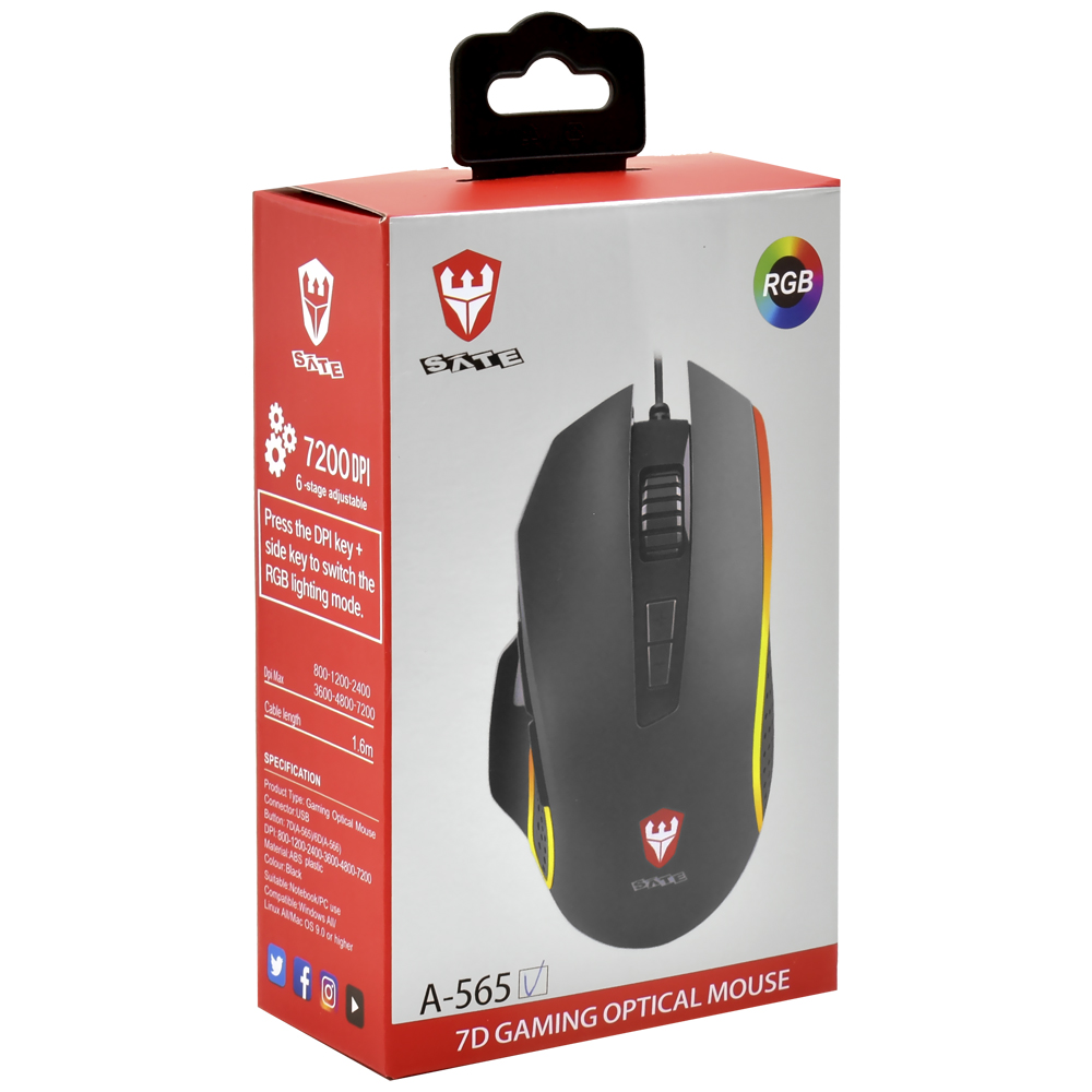 Mouse Gamer Satellite A-565 USB / RGB - Preto