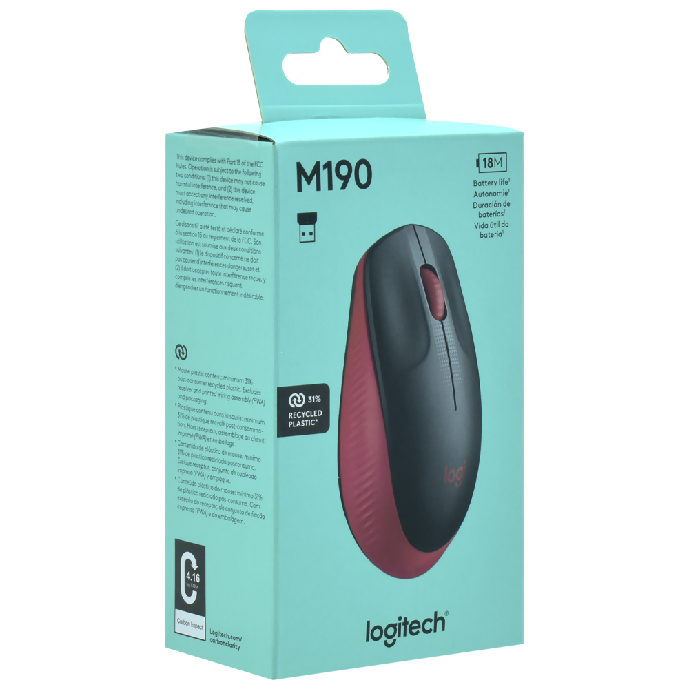 Mouse Logitech M190 Wireless - Vermelho (910-005904)