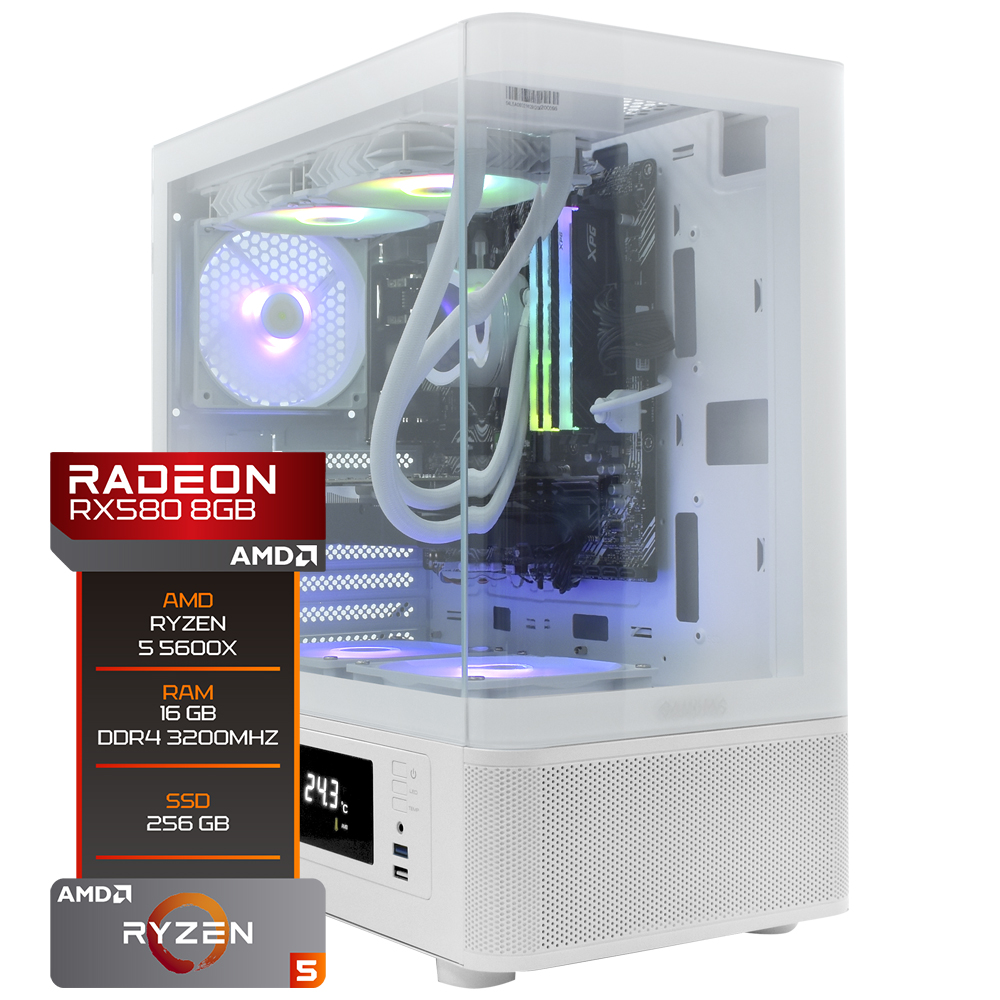 PC Montado Gamer AMD Ryzen 5 5600X de 4.6GHz 16GB de RAM / 256GB SSD / Radeon RX580 8GB - Branco