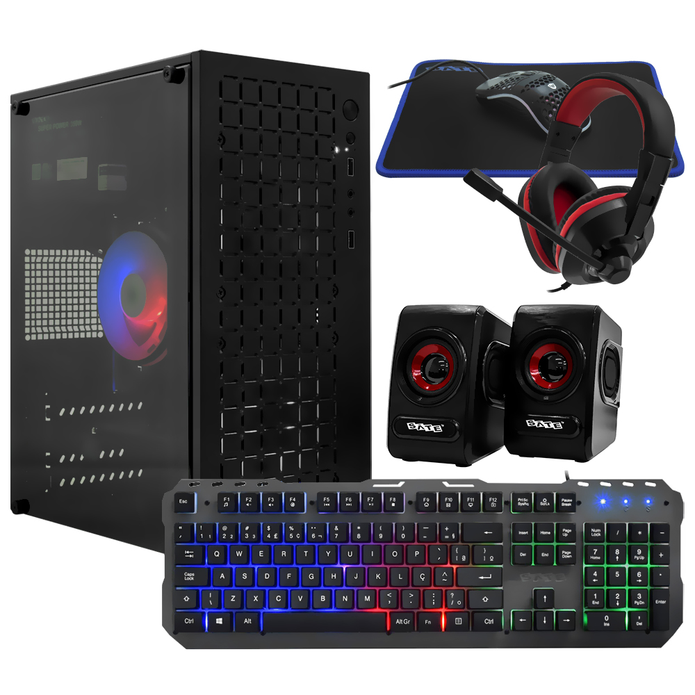 PC Montado Gamer Intel Core i3 7100T de 3.4GHz / 16GB de RAM / 240GB SSD / GeForce GT730 4GB +  Kit Gamer - Preto