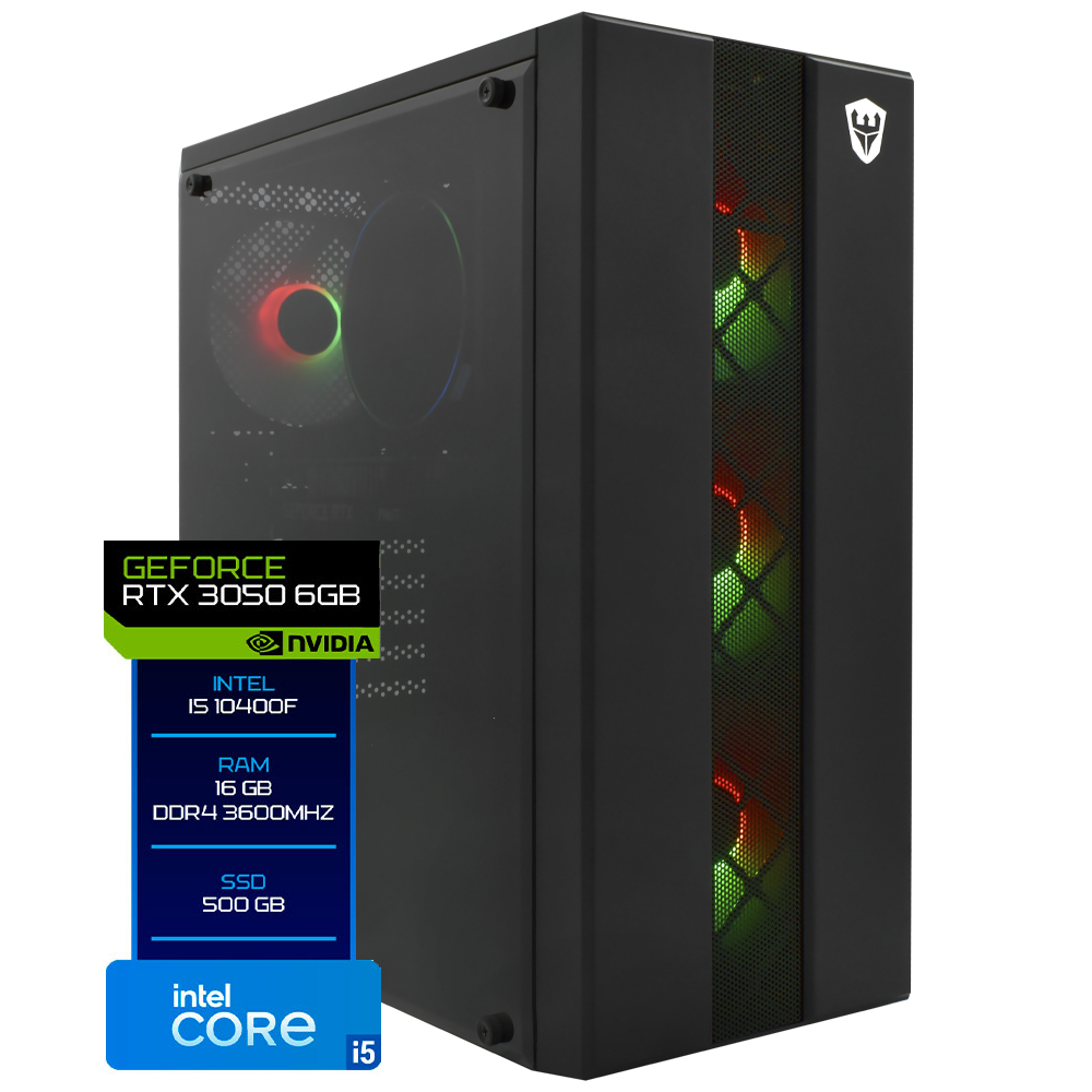 PC Montado Gamer Intel Core i5 10400F de 2.9GHz 16GB de RAM / 500GB SSD / GeForce RTX3050 6GB - Preto