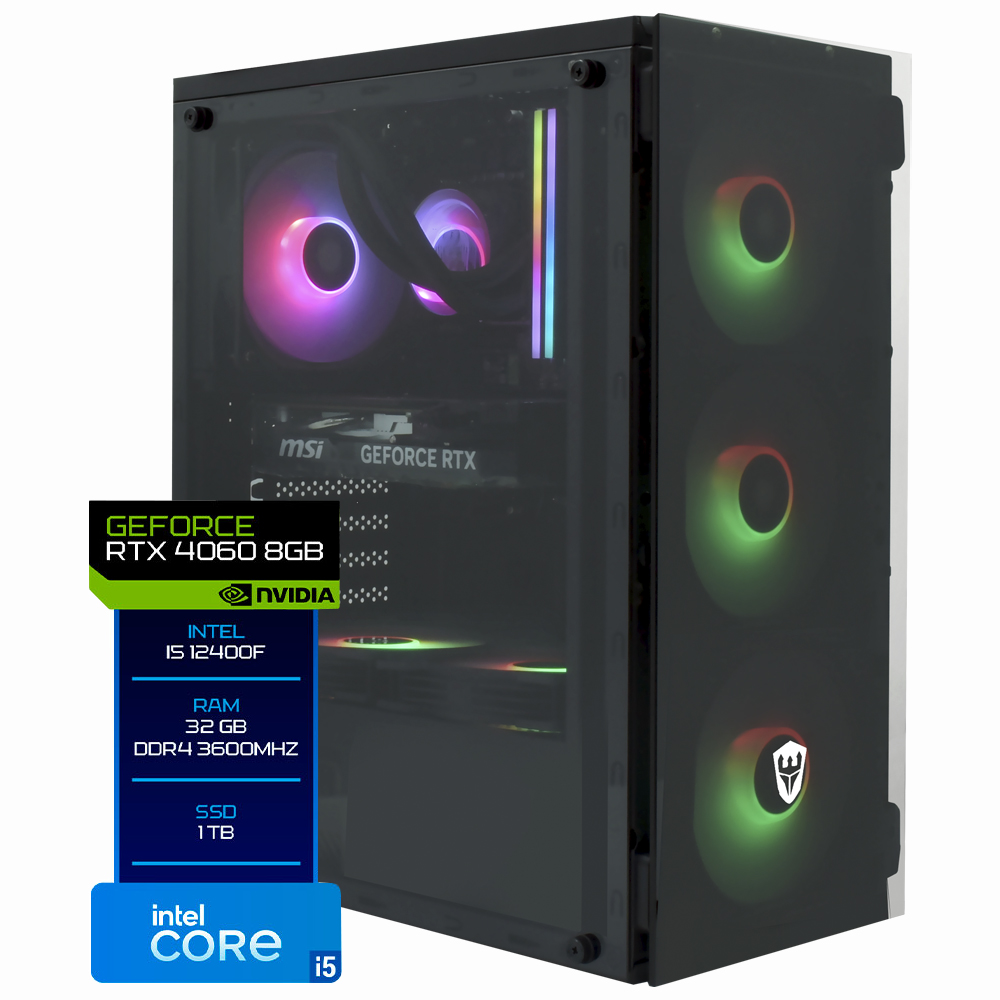 PC Montado Gamer Intel Core i5 12400F de 2.5GHz 32GB de RAM / 1TB SSD / GeForce RTX4060 8GB - Preto
