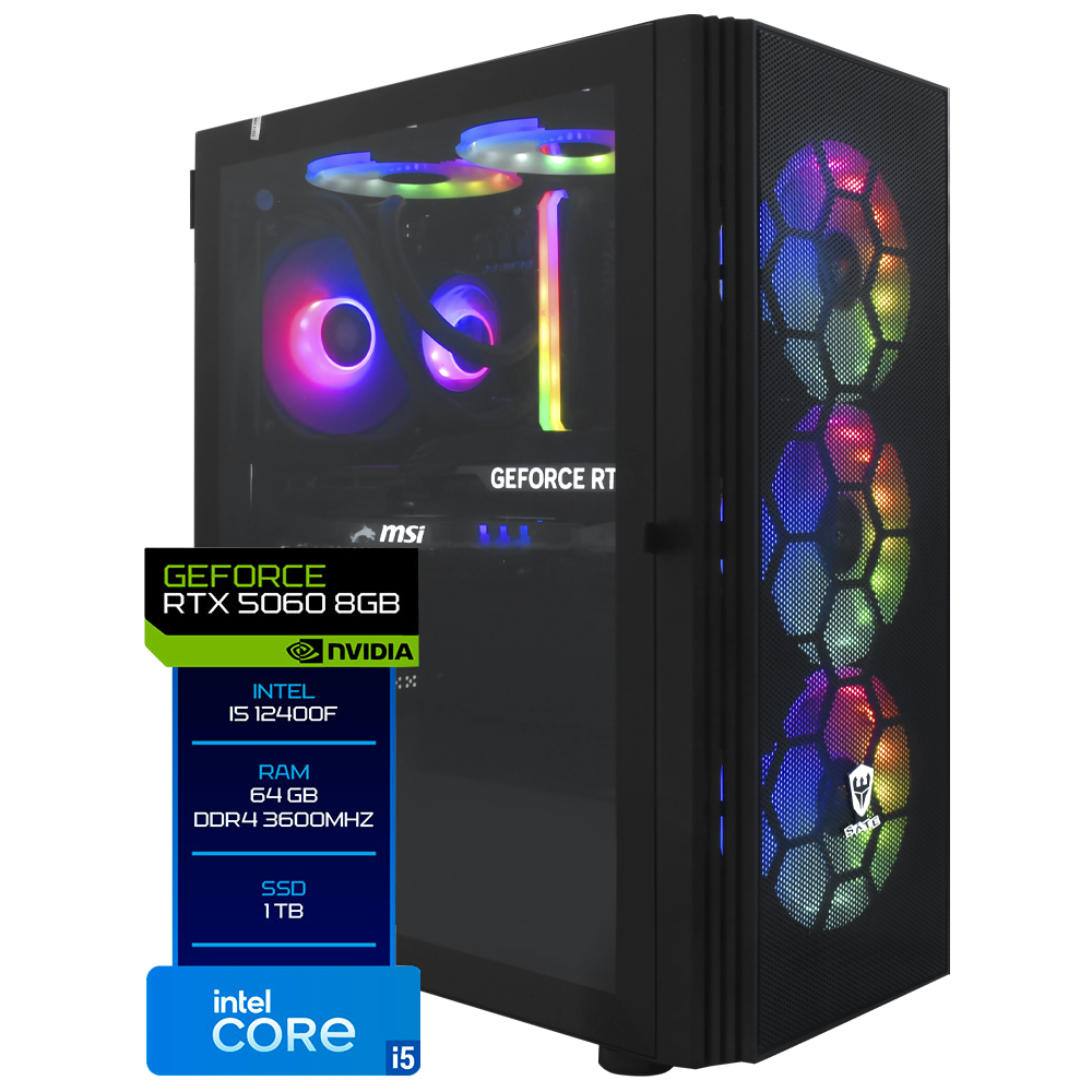 PC Montado Gamer Intel Core i5 12400F de 2.5GHz 64GB de RAM / 1TB SSD / GeForce RTX5060 8GB - Preto