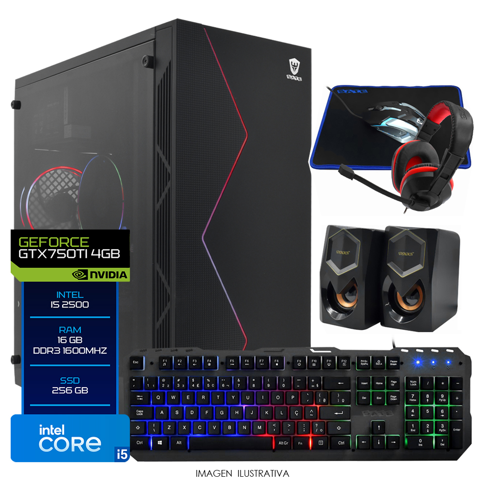 PC Montado Gamer Intel Core i5 2500 de 3.3GHz 16GB de RAM / 256GB SSD / GeForce GTX750TI 4GB + Kit Gamer - Preto