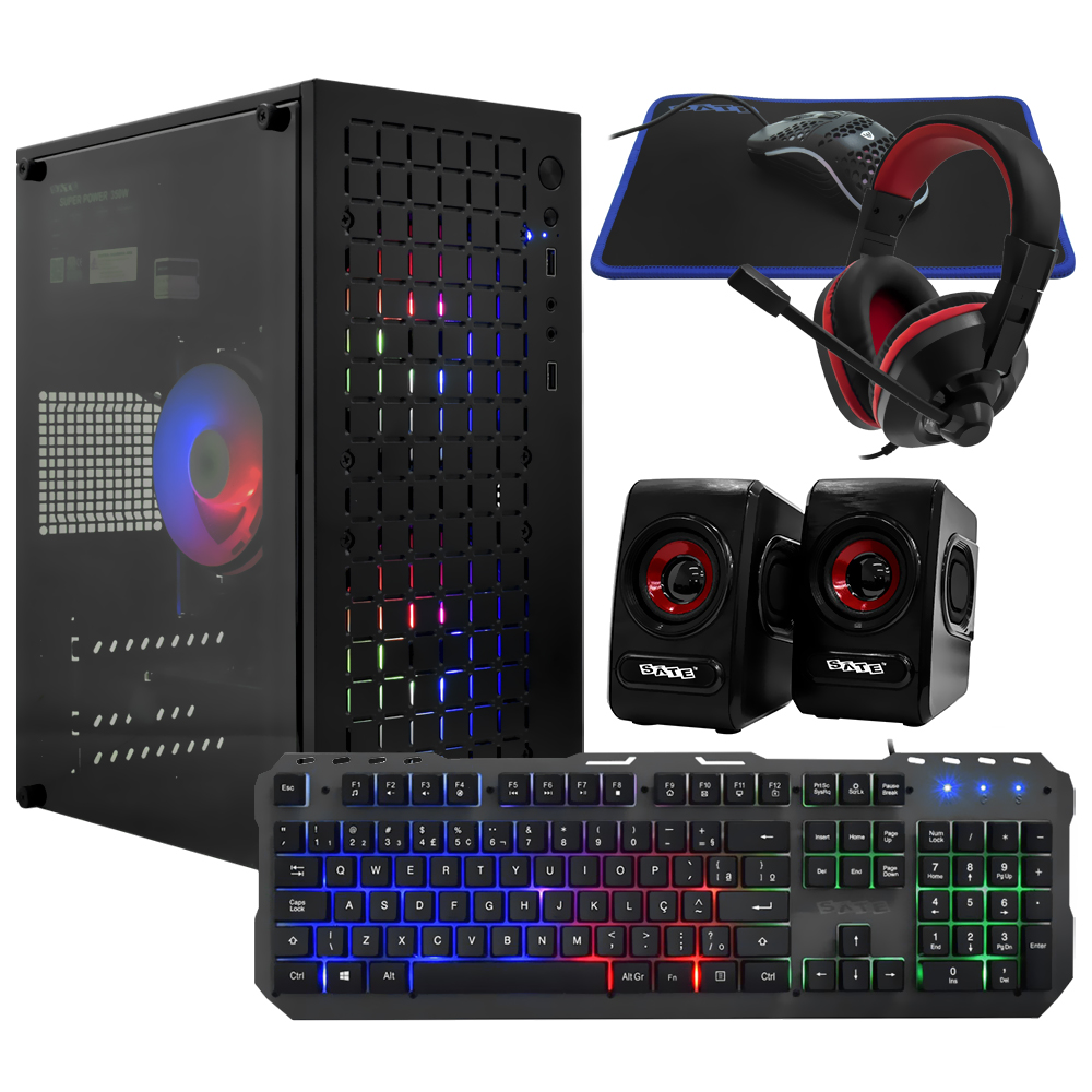 PC Montado Gamer Intel Core i7 3770S de 3.1GHz 8GB de RAM / 256GB SSD / GeForce GT730 4GB + Kit Gamer - Preto 