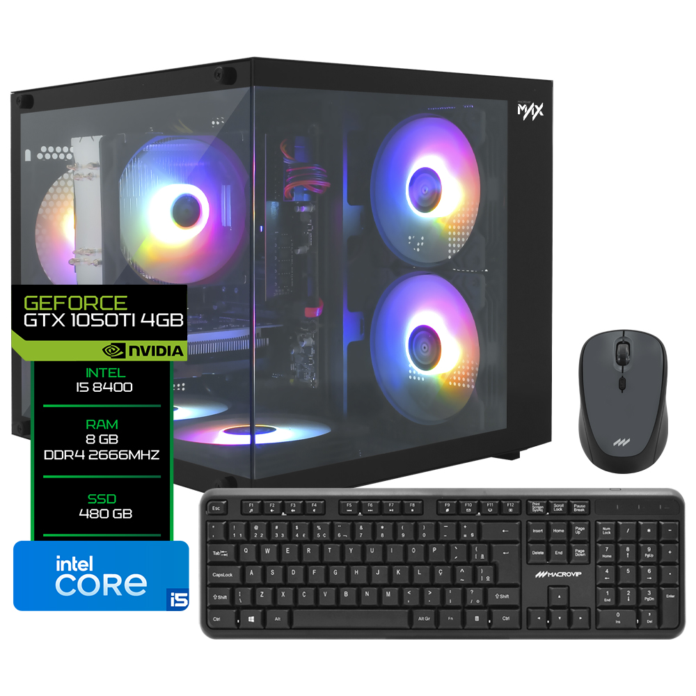 PC Montado Gamer Macrovip Intel Core i5 8400 de 2.8GHz 8GB de RAM / 480GB SSD / GeForce GTX1050TI 4GB - Preto