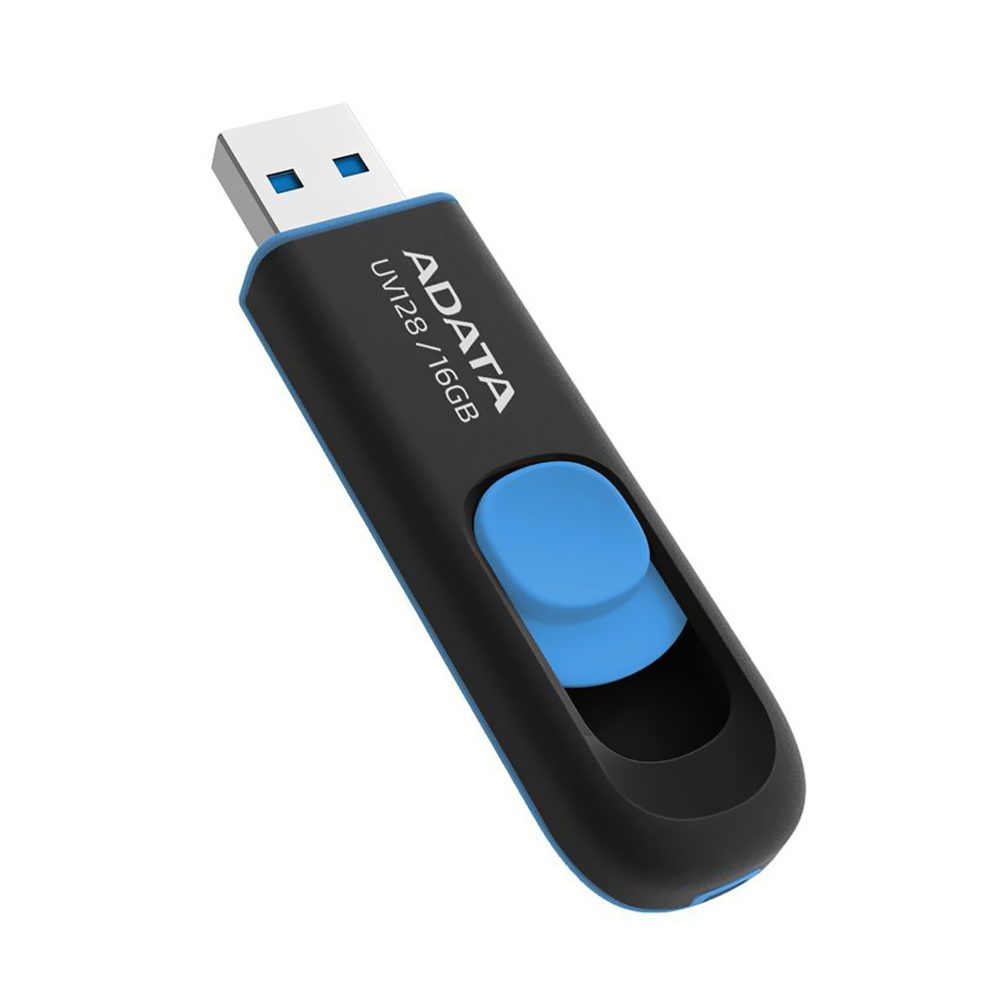 Pendrive ADATA UV128 16GB USB 3.2 - Preto / Azul (AUV128-16G-RBE)